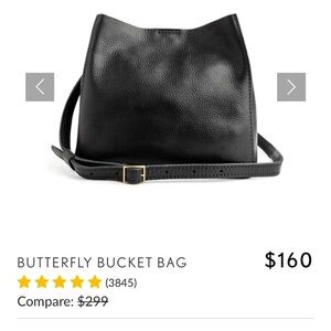 portland leather butterfly bucket bag in pebbled black